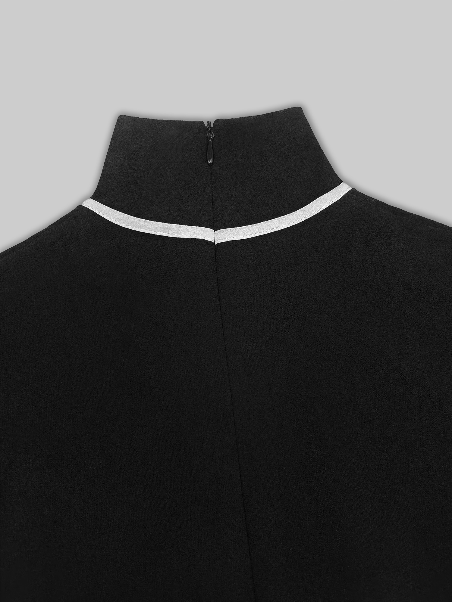 Robe longue élégante en mousseline de soie, col montant, manches longues avec bordure blanche, idéale pour le bureau, les affaires, les banquets et les soirées