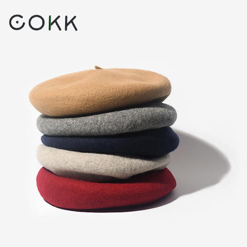 COKK – béret en laine pour femme, chapeau d'hiver, casquette plate, tricot, en cachemire, pour fille, chapeau de peintre, Tocas, 100%