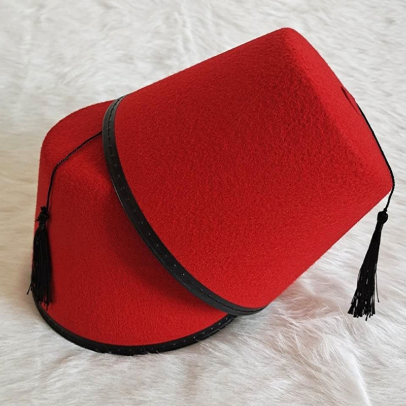Chapeau Fez marocain pour hommes, feutre turc, tarboosh avec glands noirs, ethnique, universel