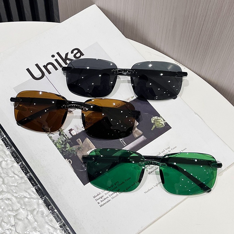 Lunettes de soleil carrées sans monture de luxe pour hommes, ultralégères, pour la conduite, protection UV400, classiques, pour l'extérieur