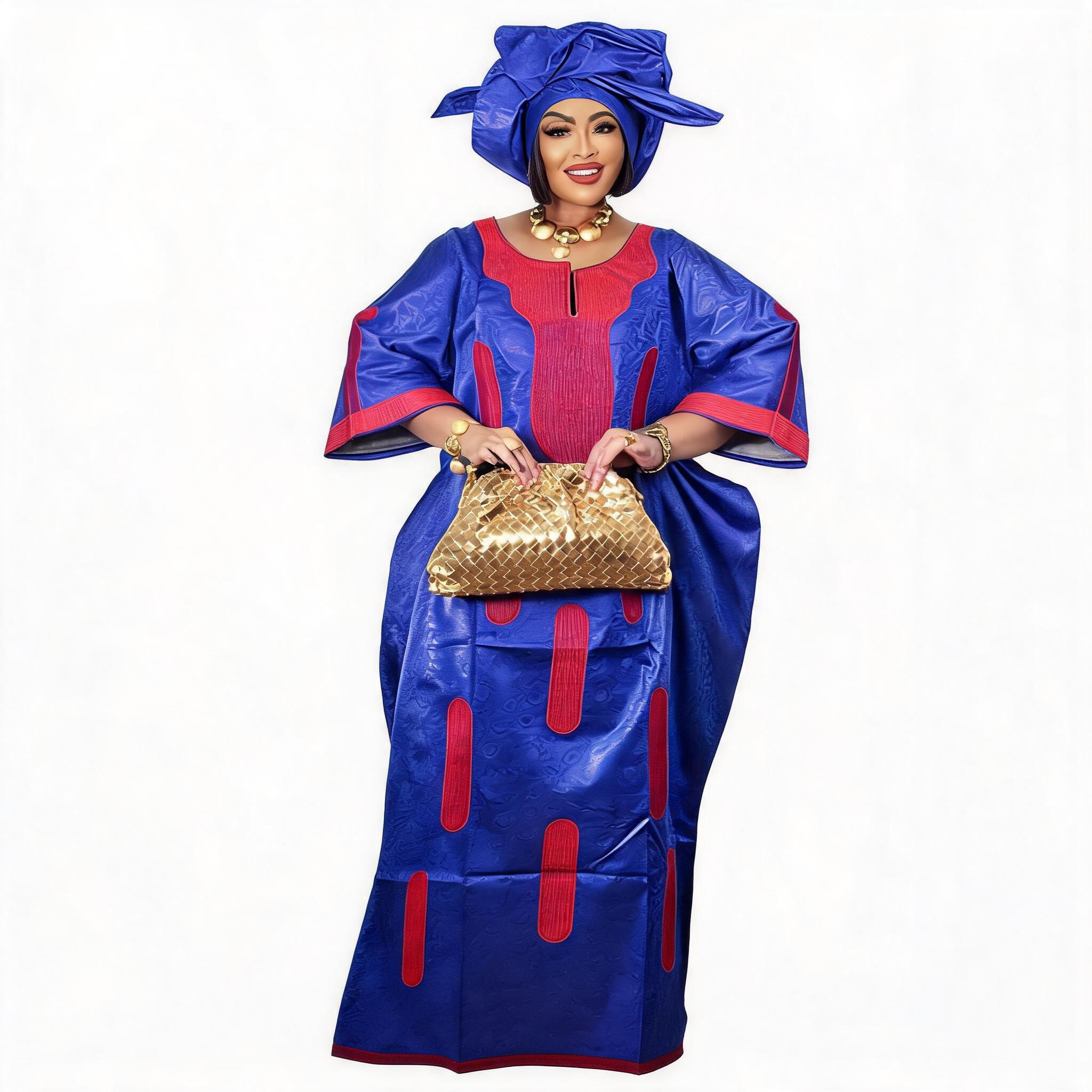 Robes africaines pour femmes grande taille, robe longue avec écharpe, design brodé Bazin Riche