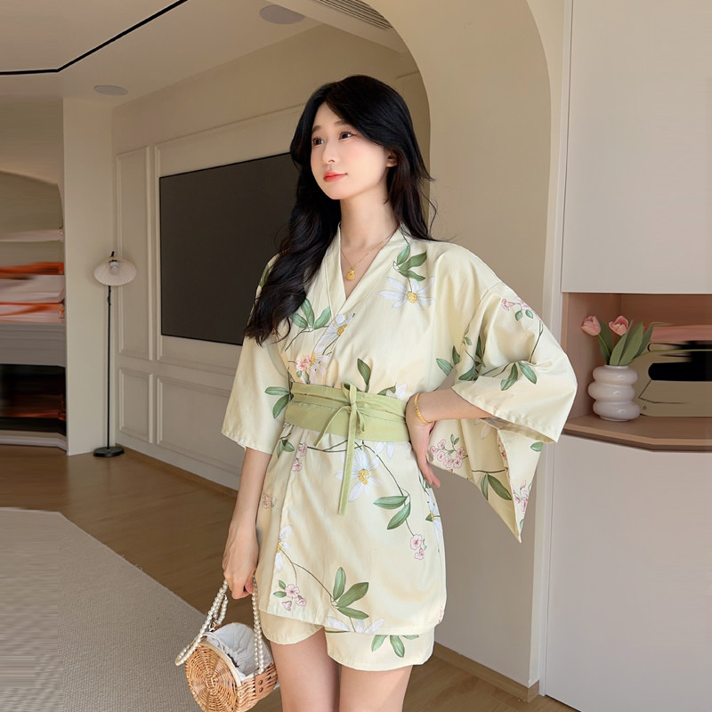 Robe kimono en coton pour femmes, coupe ajustée, col en V, peignoir moelleux, ensemble de pyjama mignon, vêtements de détente doux et confortables, vêtements de nuit décontractés FF6363