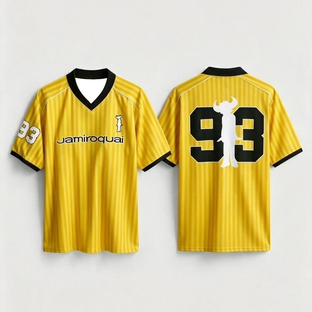 Jamiroquai 93 maillot de football rétro pour hommes et femmes, chemise de football rayée vintage, streetwear hip-hop, haut à manches courtes