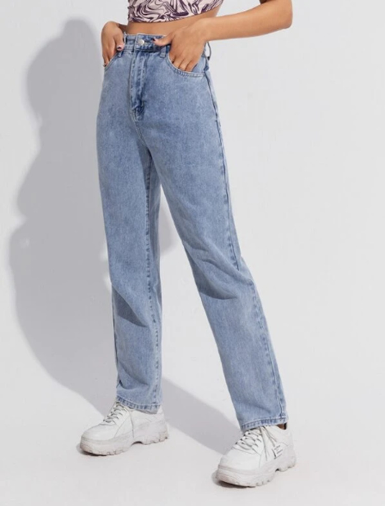 Jean en Denim pour Femme, Pantalon Droit, Taille Haute, Poches Ajustées, Basique, Rinse, Solide, Document FjVintage, Décontracté, 2024
