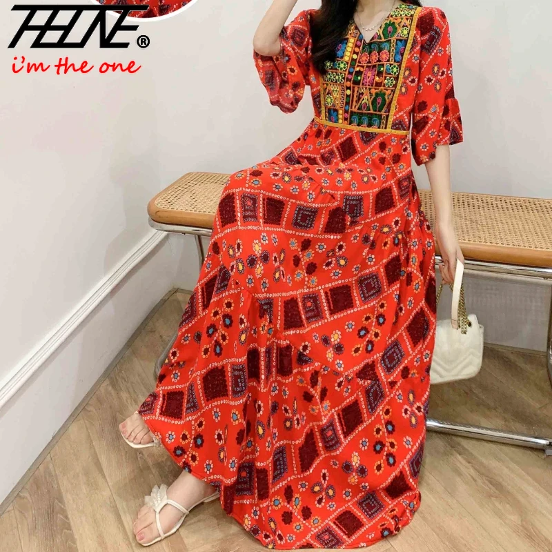 Robe indienne pour femmes été broderie Chic robes de soirée élégantes vêtements Vintage longue Maxi bal bohème Robe de plage robes
