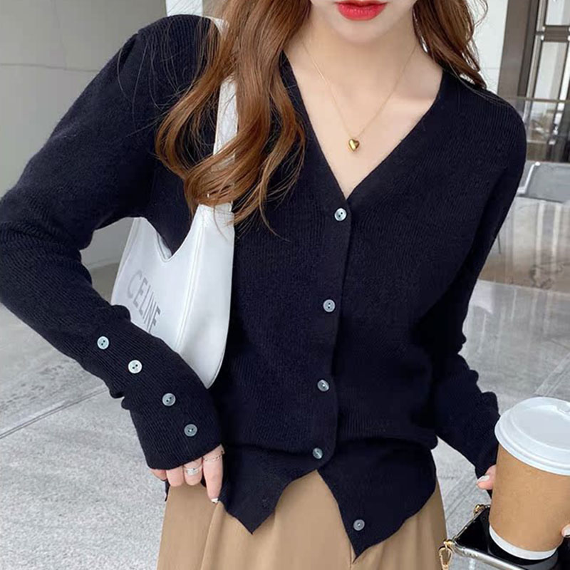 2025 automne et hiver pull décontracté col en V femmes mode coréenne hauts à manches longues solide basique tricoté Cardigan femme