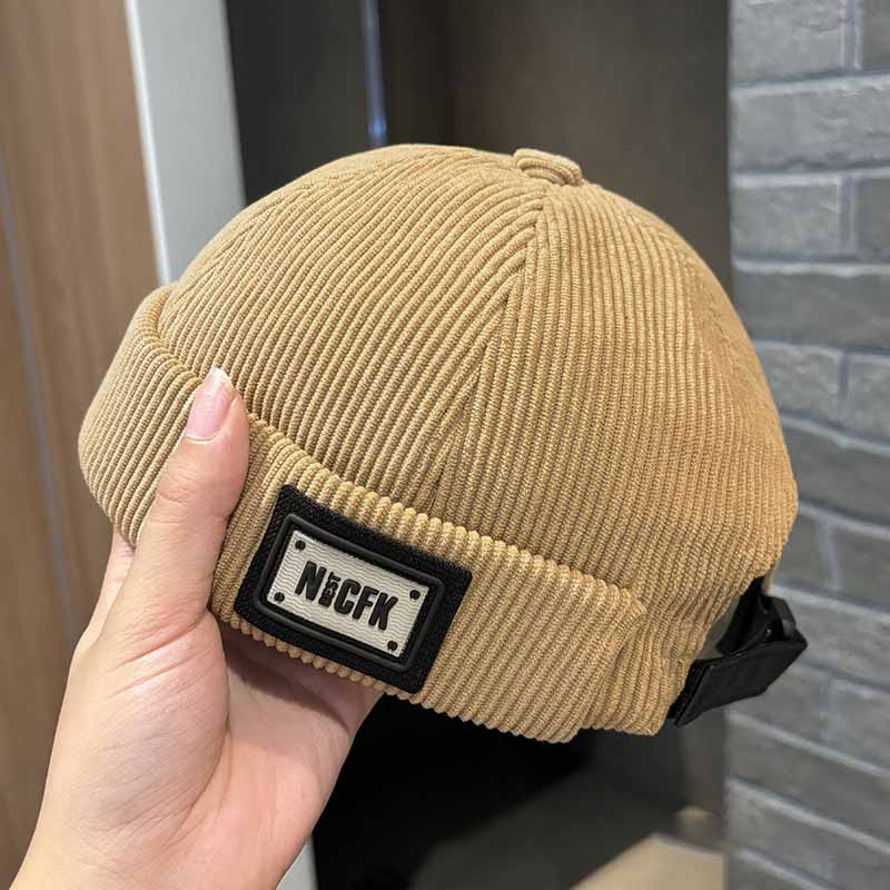 Chapeau japonais rétro en peau de melon en velours côtelé, chapeau hooligan hip-hop pour hommes et femmes, chapeau de propriétaire sans bords pour les créateurs de tendances de rue