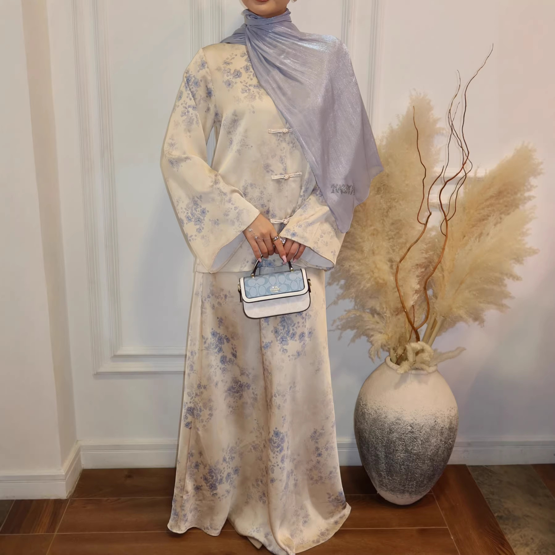 Ensemble jupe et veste musulmane pour femme, jupe longue, ensemble 2 pièces, imprimé floral, veste à simple boutonnage, tenues Eid Ramadan Dubaï