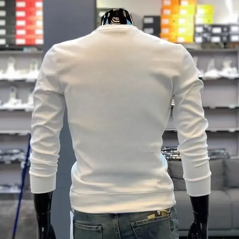 Nouveau Sweat-shirt d'hiver en coton pour homme, imprimé coréen, chaud, à manches longues, T-shirt streetwear blanc col rond de haute qualité, vêtements pour homme