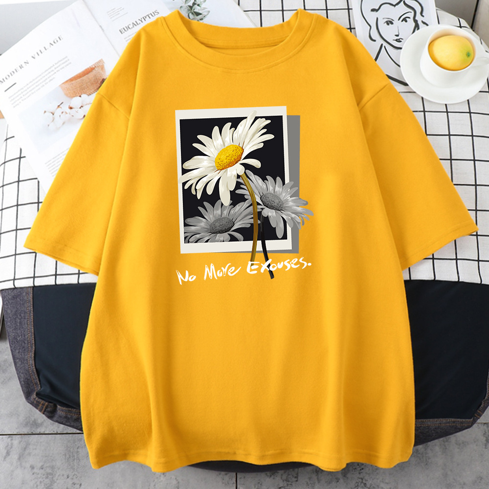 T-shirt en coton avec image de fleur pour femme, Hip Hop, Street Wear, Top Fashion, Économie graphiques, Nouveau, 100%