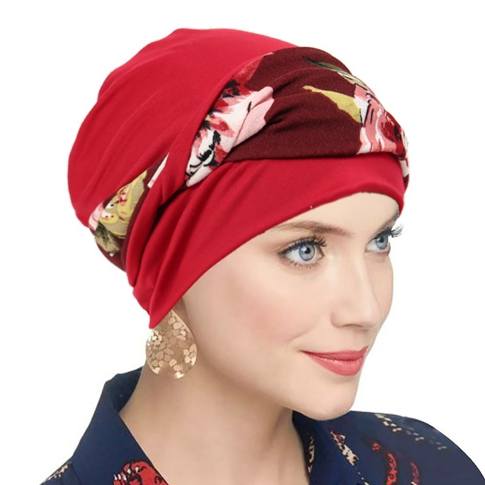 Chapeau Chimio Décontracté à Nœud Imprimé Floral, Élastique et Extensible, Turban Doux et Respirant pour Chimiothérapie