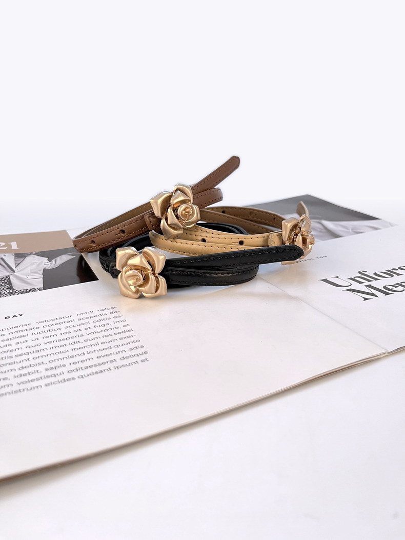 Ceinture fine en cuir pour femmes, taille florale, peau de vache fine avec pull, ceintures pour robe, marque de luxe de styliste, nouvelle collection