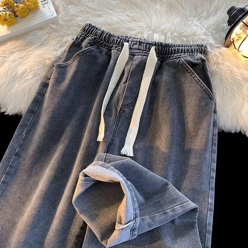 Jean taille élastique pour hommes, haut de gamme, droit, ample, américain, rétro, Vintage, pantalon en Denim, confortable, décontracté
