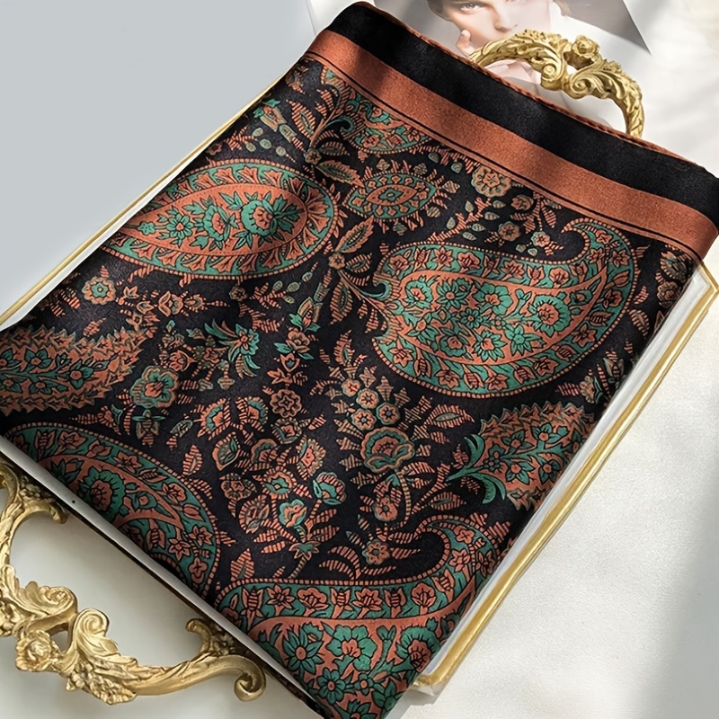 Foulard carré imprimé Imitation soie, foulard de tête pour femmes, accessoires de mode multifonctionnels, bandeau