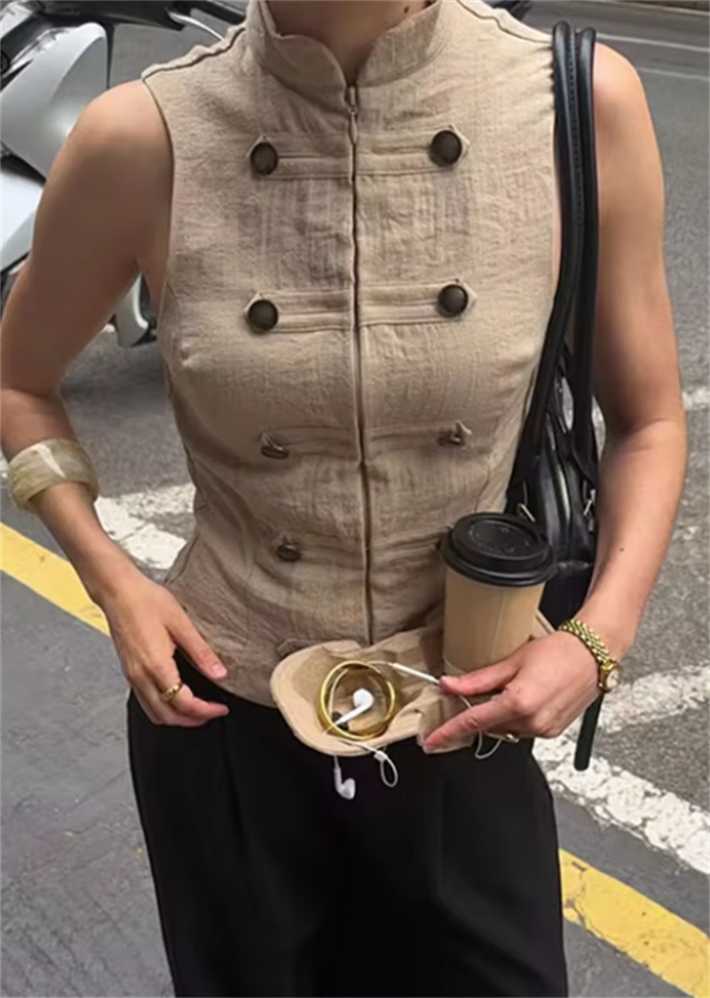 Gilet pour femme 2026 – Nouvelle collection été – Gilet sans manches uni avec boutons décoratifs – Décontracté et polyvalent