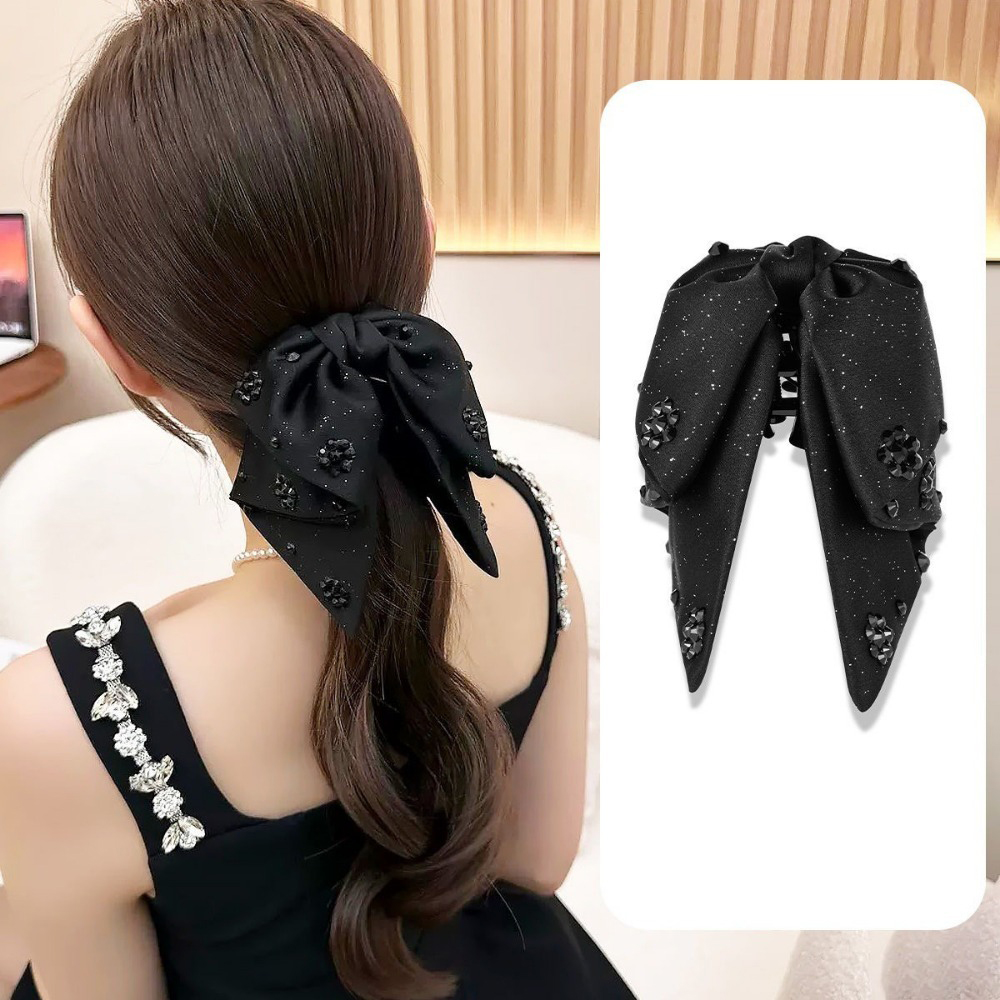 Pince à cheveux avec nœud en Satin, doux et ludique, décoration de perles en tissu scintillant, Style rétro élégant, choix idéal pour les soirées formelles