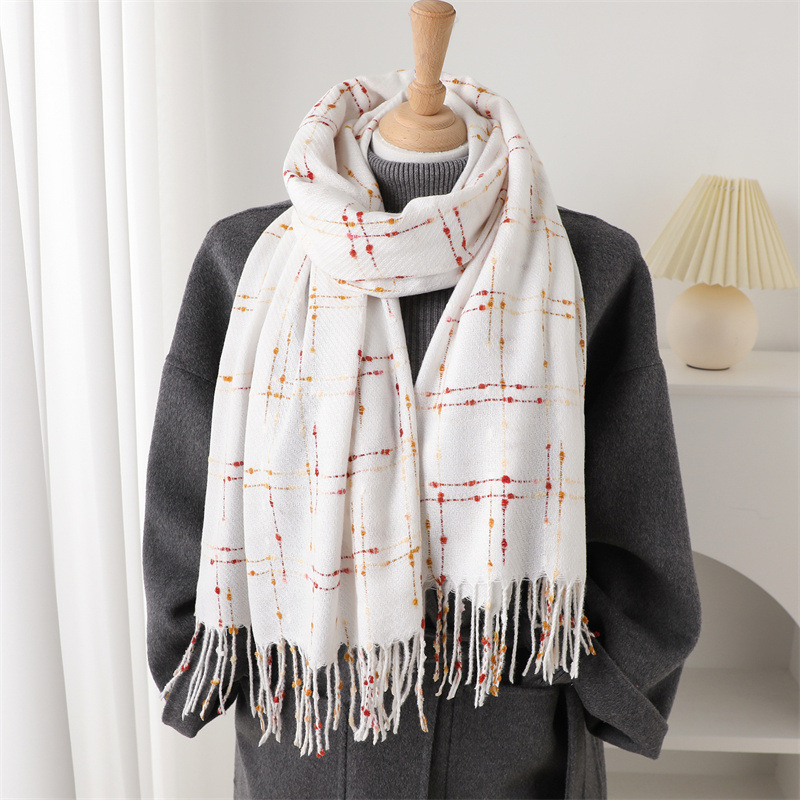 Mode coréenne Plaid cachemire écharpe pour femmes hiver chaud Pashmina dame châles et enveloppes décontracté gland Bufanda silencieux couverture