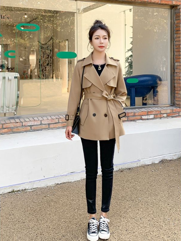 Vestes à col sur mesure pour femmes, kaki, coréen, couleur unie, manteaux coupe-vent Slim pour l'extérieur, vêtements de mode printemps