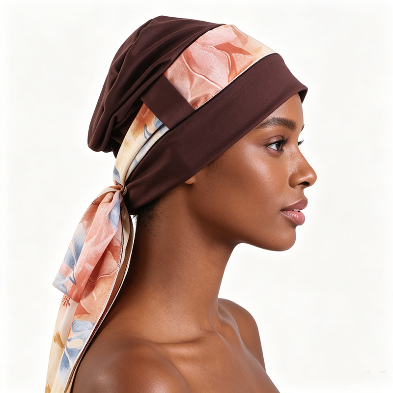 Mode européenne et américaine : Ensemble deux pièces comprenant un foulard imprimé, des bandeaux, un bonnet de chimiothérapie, un turban et un bonnet de protection.
