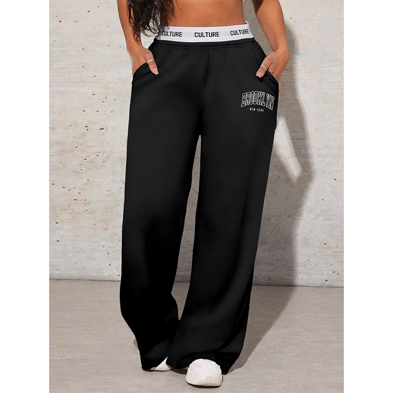 Pantalon large pour femmes, coupe décontractée, imprimé de lettres, pantalon de survêtement tendance, pantalon de style "drag".