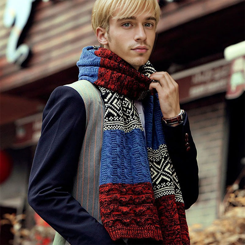 Écharpe d'hiver pour hommes écharpe à carreaux tricot décontracté garder au chaud foulard Patchwork laine cachemire écharpe AC086