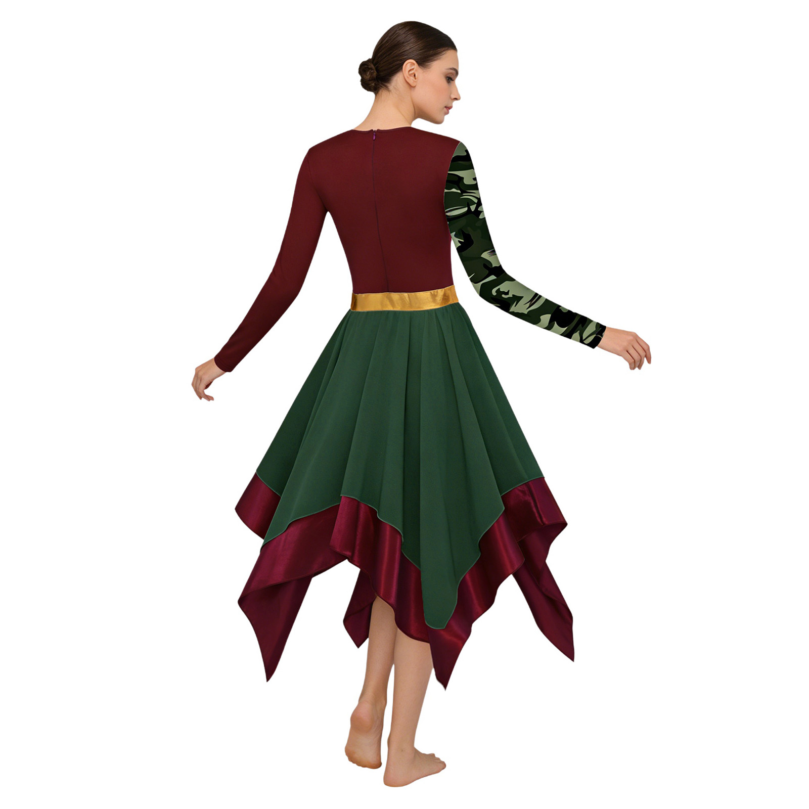 Robe de danse liturgique pour femmes, tunique à fermeture éclair imprimée métallique brillante, tenue de chorale d'église, vêtement de performance pour la louange et la danse