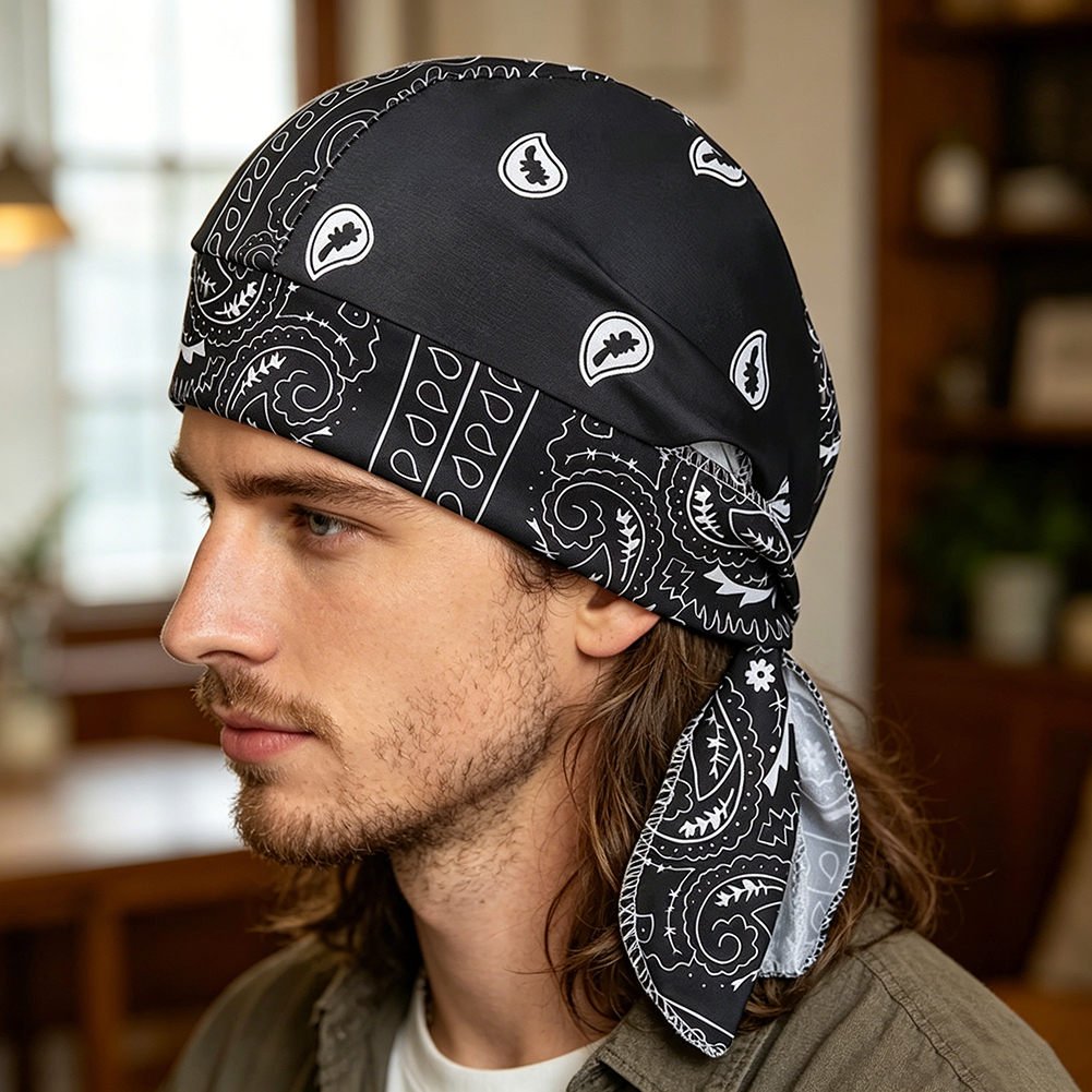 Casquette Bandana Hip-Hop Paisley Rafraîchissante avec Imprimé Numérique et Liens Ajustables – Idéale pour l'Été, les Danseuses de Rue et les Compétitions