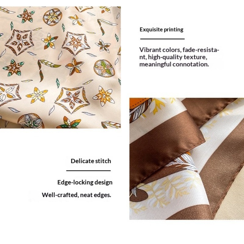 Écharpe carrée en satin de soie de luxe pour femme, imprimé floral élégant, foulard multifonction, bandeau pour cheveux, ruban pour sac, hijab