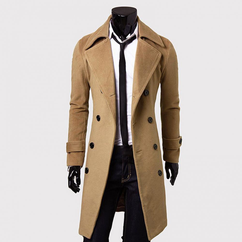 Trench-Coat Simple à Double boutonnage pour hommes, manteau résistant au froid, veste de couleur Pure