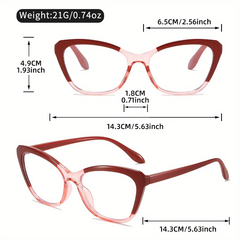 Lunettes de lecture œil de chat élégantes pour femmes, monture bloc de couleur Chic, lentille transparente, écran d'ordinateur à la mode, presbytie 0 à 4.0