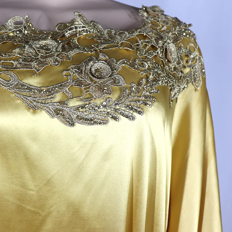 MCK-Robe africaine longue en satin, broderie de fleurs dorées, diamant, Abaya, haute qualité