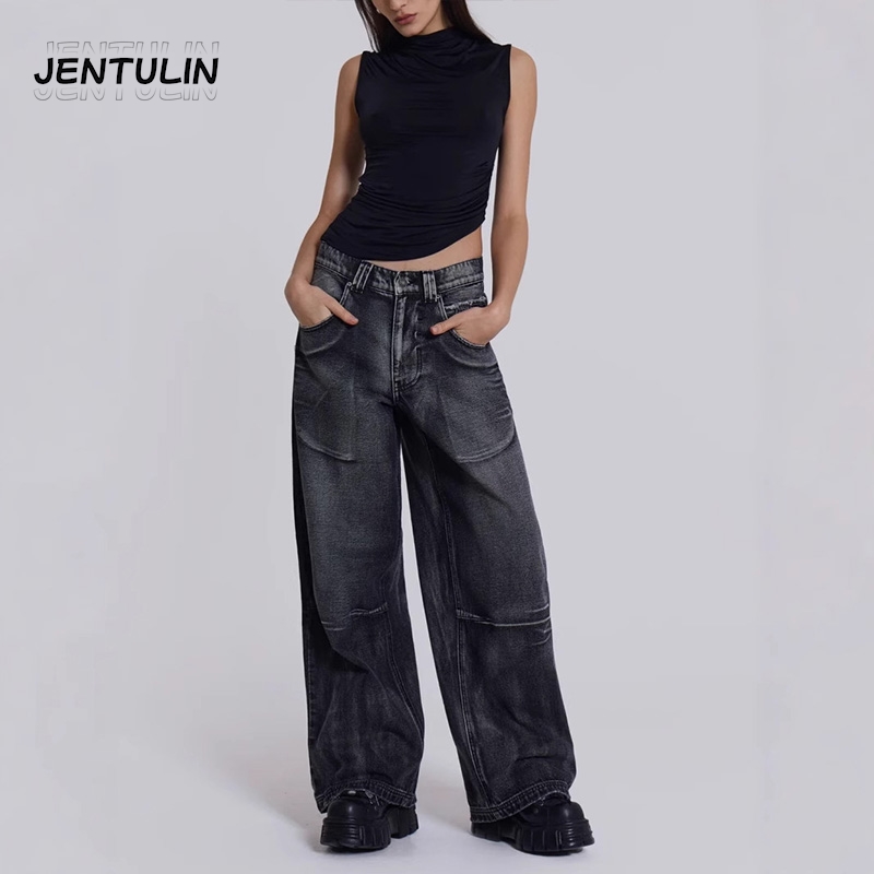 Jean gothique américain unisexe, pantalon large rétro Y2K, mode Hip-Hop, Streetwear, Harajuku, noir, décontracté