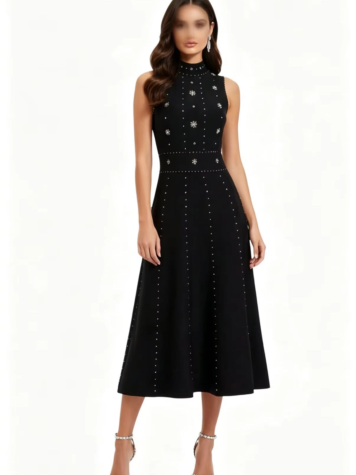 Robe longue élégante et ajustée sans manches noire perlée pour femme, style vintage sexy, idéale pour les soirées – Grande vente de robes de fête pour femme