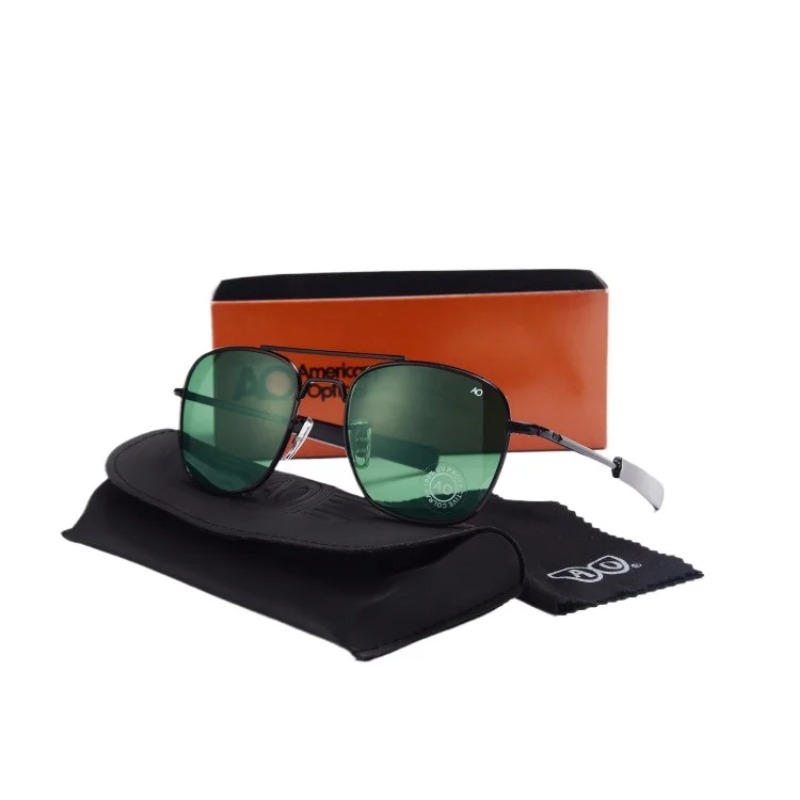 Lunettes de soleil pour hommes, marque AO, design militaire américain, verres optiques en verre, avec étui