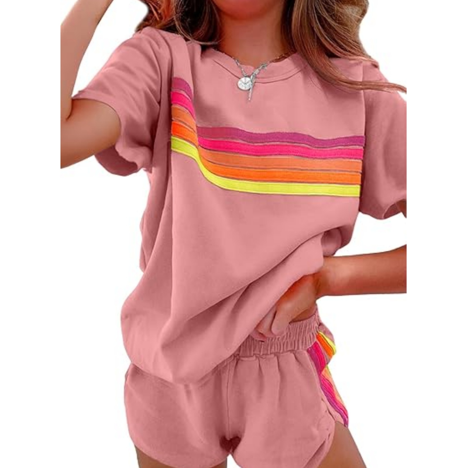 Femmes décontracté tenues de sport été en plein air confortable Cool Shorts survêtement 2 pièces ensemble mode urbaine haut rayé costume Streetwear