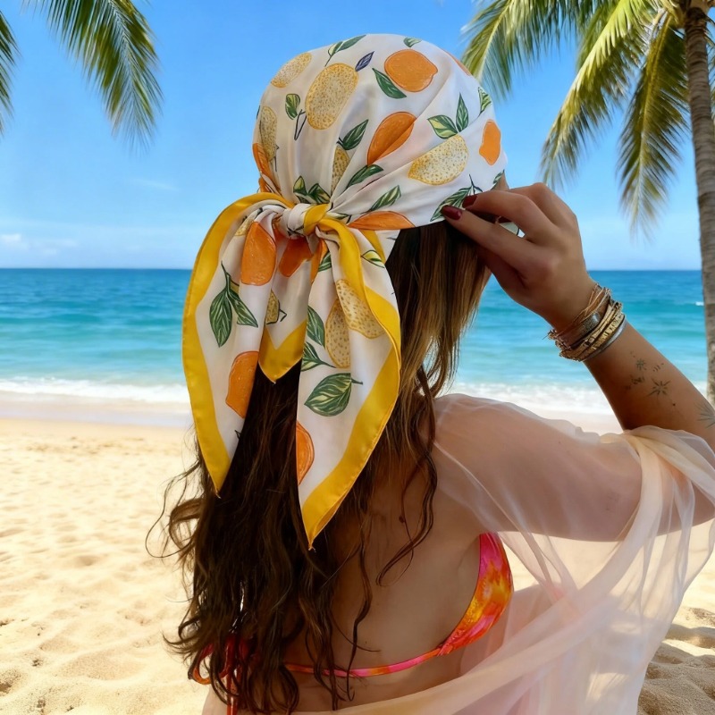 Foulard carré en satin de marque de luxe 2026, ruban imprimé pour cheveux, foulard tendance pour femme, bandana, couleurs unies, châle, bandeau