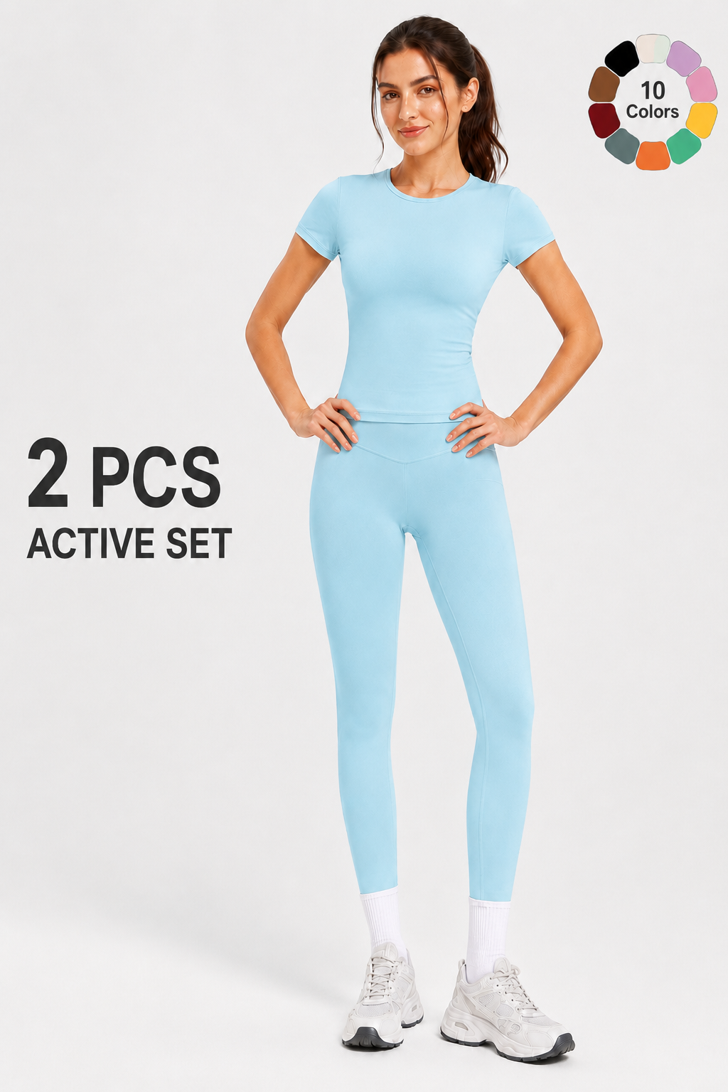 Ensemble de vêtements de sport pour femmes (haut à manches courtes + pantalon long) Vêtements de fitness pour la salle de sport, la course à pied et le yoga
