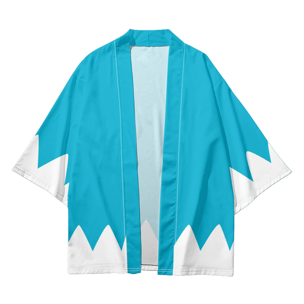 Harajuku Haori été Kimono Streetwear mode bleu blanc imprimé Costume japonais hommes Kimono Yukata
