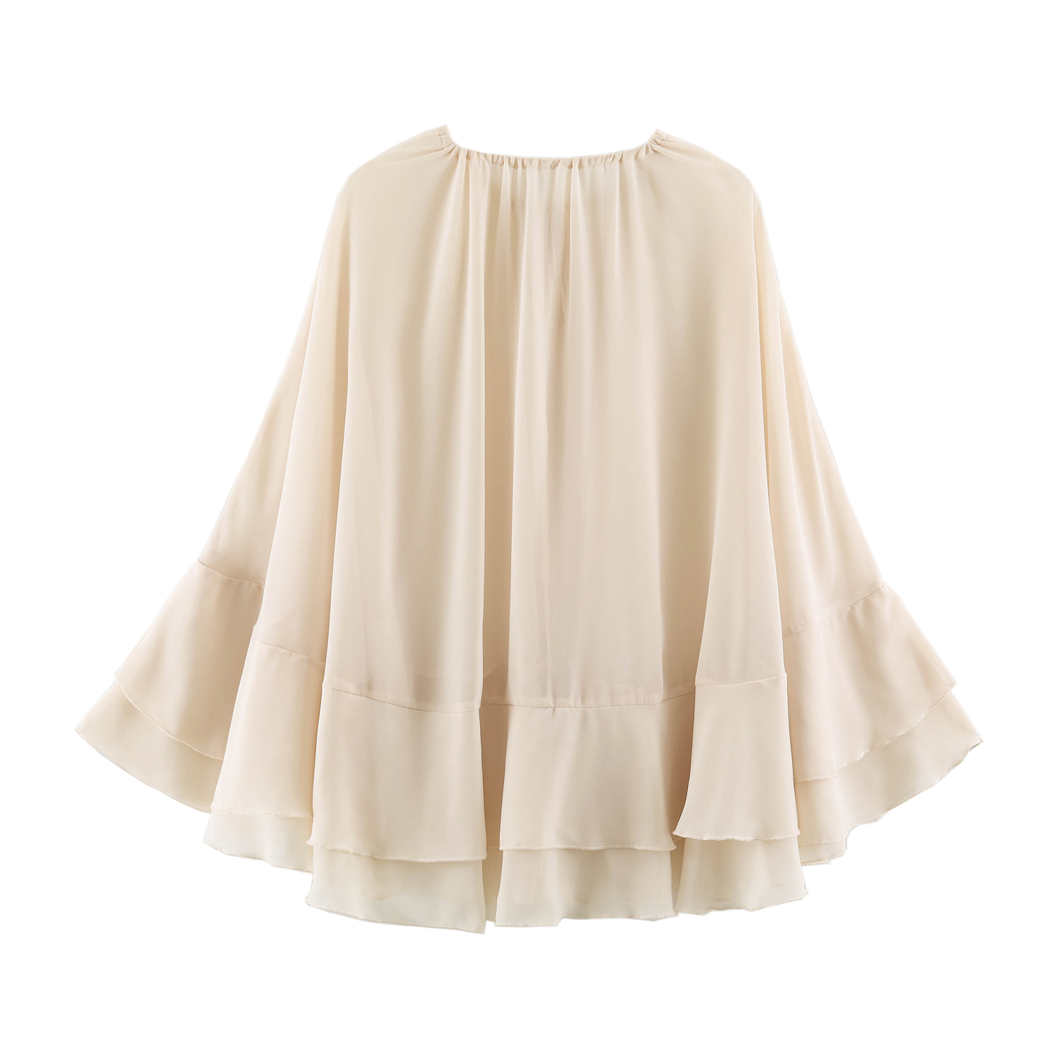 BSAY 2026 Cardigan d'été bohème transparent à volants pour femme avec cordon de serrage au col et manches cloche évasées, cape de plage et châle