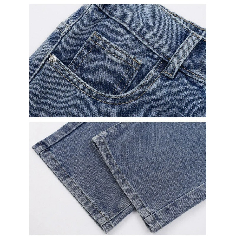 Nouveau Jean Cargo Homme Coréen Décontracté 2026 – Coupe Droite Classique, Jambe Large, Couleurs Unies (Bleu Clair, Noir) – Taille 3XL
