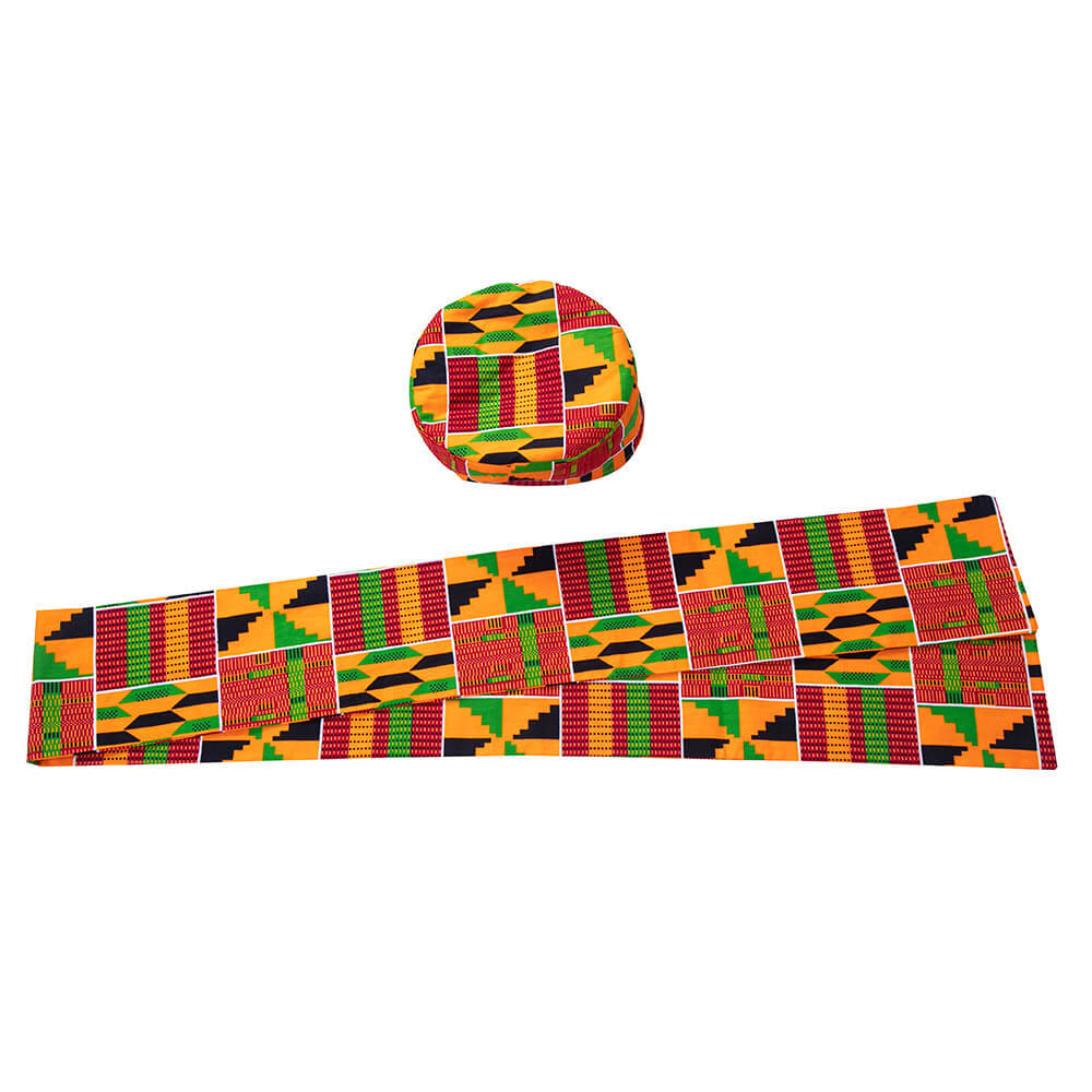 Chapeau Kufi à motif de Kente africain et châle à ceinture étole pour tenues de fête de l'histoire des noirs africains