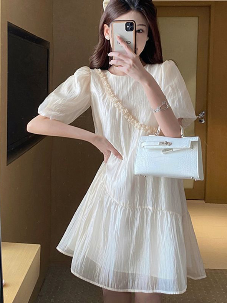 Nouvelle Robe en Chiffon Tendance pour Femme, Col Rond, Manches Courtes, Mini-Robe Sexy, Décontractée d'Été, Style Japonais Mignon et Élégant, Douce, Vestidos