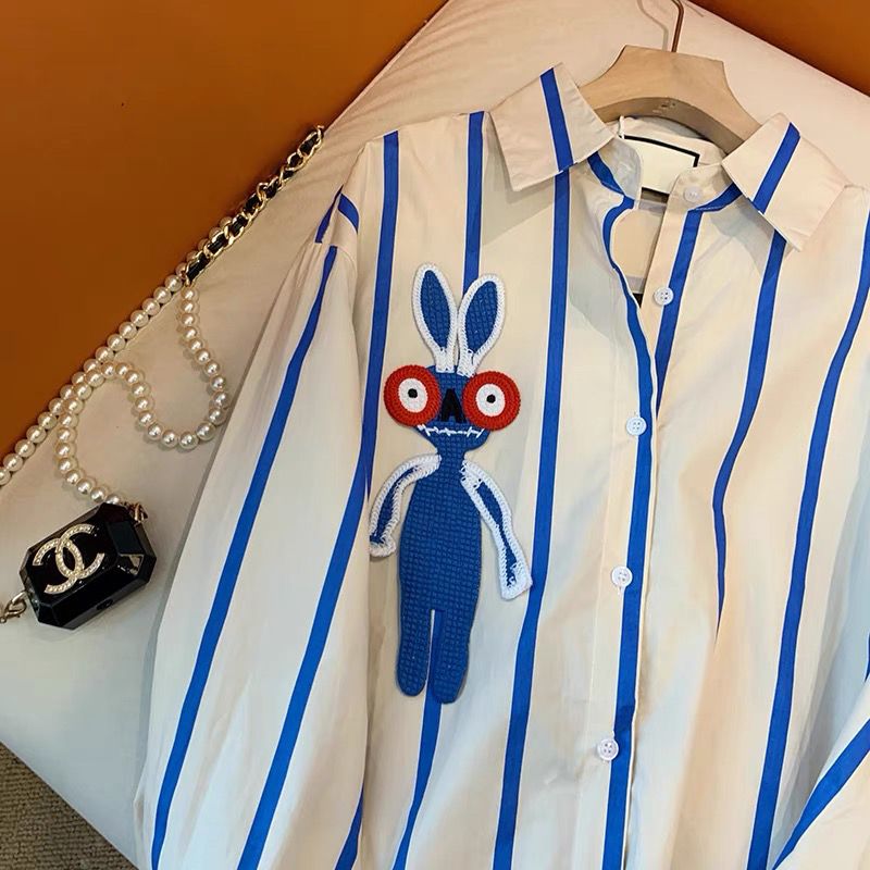 Chemise polyvalente minimaliste, ample et décontractée, Design de marque, sens contrasté, rayures bleues, lapin, mode printemps et automne 2023
