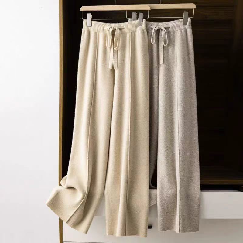 Pantalon à taille élastique pleine longueur pour femme, pantalon coréen décontracté, taille haute, jambe large, chaud, commandé, FJG, automne, hiver