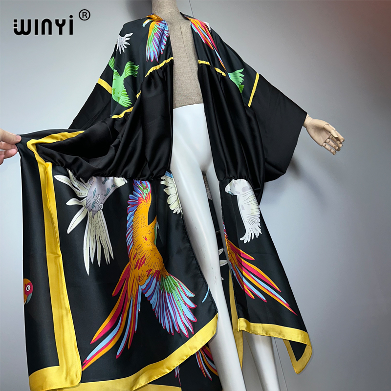 WINYI imprimé boho kimono maxi vêtements de plage couvrir robe de soirée de vacances abaya dubaï luxe femme musulmane mode ouvert sur le devant caftan