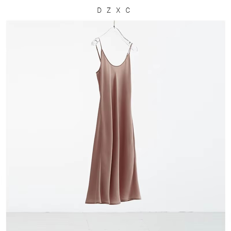 Robe à Bretelles 100% Soie Style Français pour Femme, Robe Sirène en Soie de Mûrier, Élégance Féminine