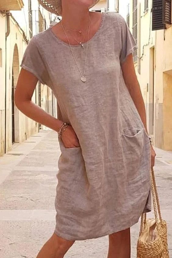Robe mi-longue décontractée pour femmes, coton, lin, manches courtes, robes noires, été, nouveau, 2025