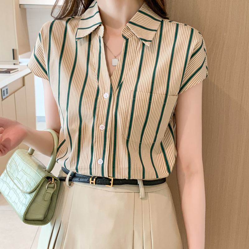 Mode rayé femmes blouses nouveau printemps été dames chemises sans manches bas dessus de chemise blusa mujer