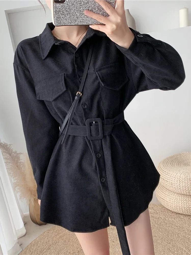 Chemise à manches longues style cargo rétro pour femme, poches, chemise à manches bouffantes, bandage, taille déchirée, Y-Female, printemps, automne, PL438