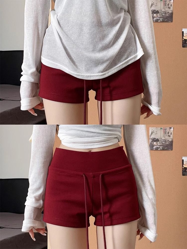 Short rouge d'été pour femmes, taille moyenne, Slim, décontracté, cordon de serrage, pantalon de sport, vêtements pour femmes, nouvelle collection